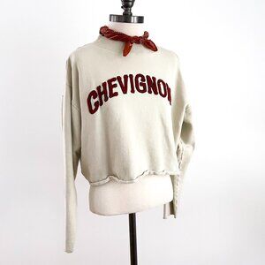Chevignon Cropped Pullover Sweatshirt Ivory Medium Varsity Letters